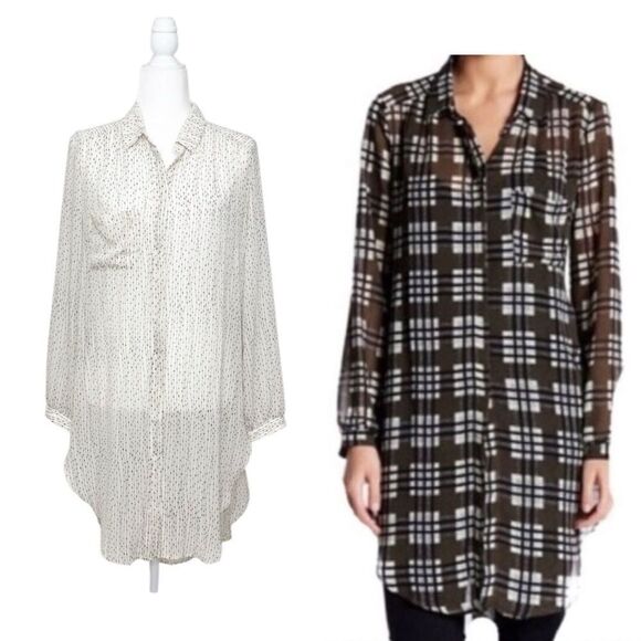 ASTR Button Down Top White Print Tunic Size Medium - Picture 1 of 13